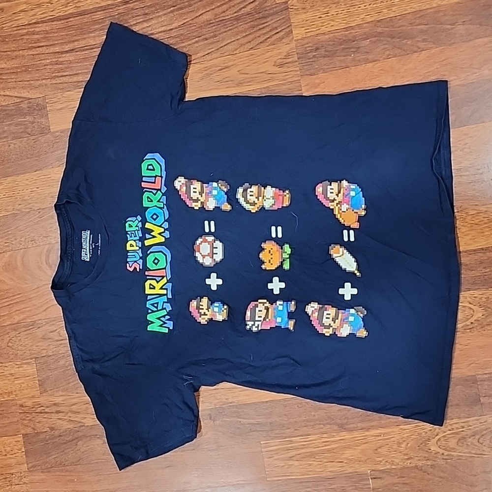 NINTENDO MARIO Youth Kids Large L Blue Graphic Tee T-shirt